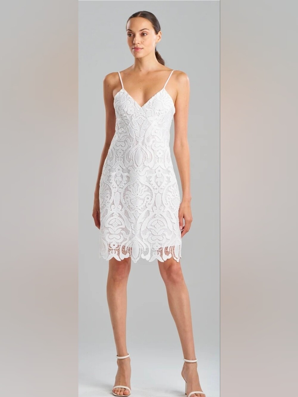 Natori Suzani NWT White Floral Lace Overlay Spaghetti Strap Slip Dress Size 8